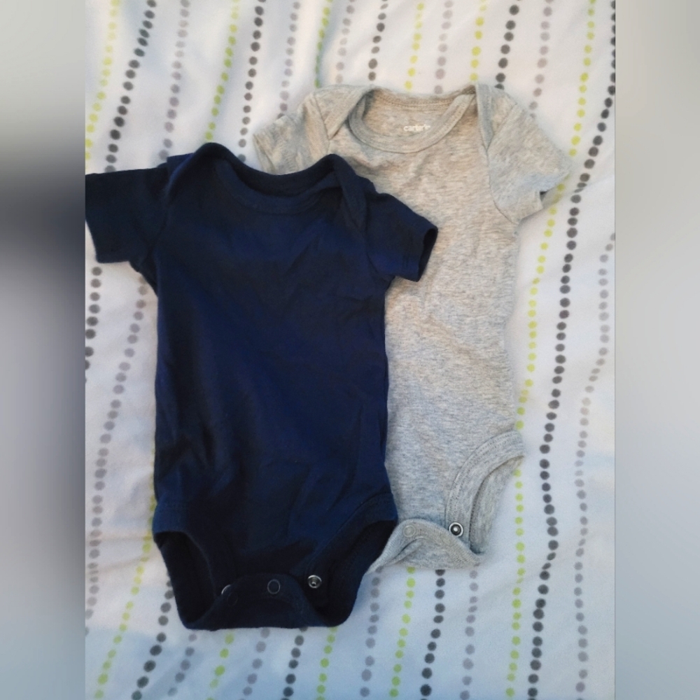 Navy and Gray baby One Pieces